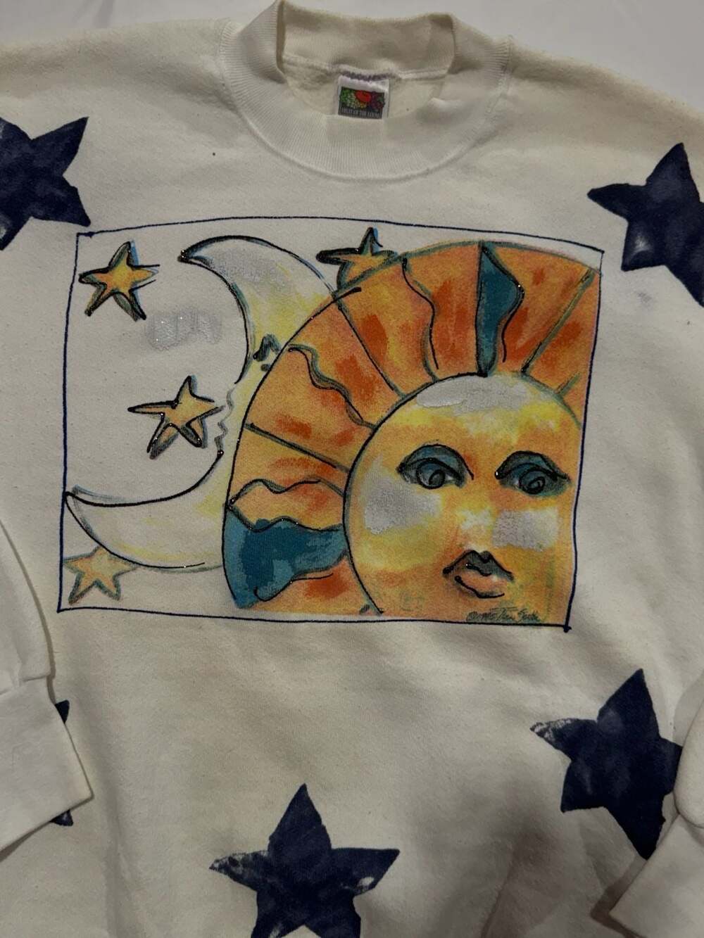 Vintage hand painted Fruit of the Loom Best Vintage Sun Moon and Stars - Picture 3 of 8